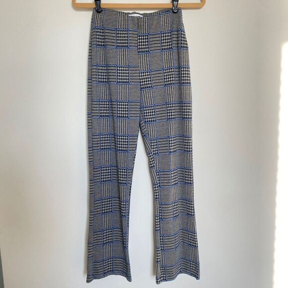 Urban Outfitters Blue Plaid Flared Bell-Bottom Stretch Pants Women's Small - Picture 1 of 6
